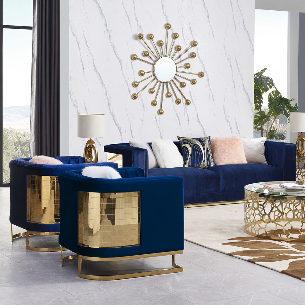 Vienna Gold Accent Chair: Blue velvet 